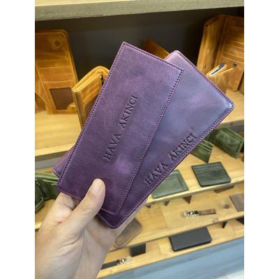 Dukka's Berlin  Mor/Mürdüm Telefon Bölmeli Cüzdan + Kartvizit